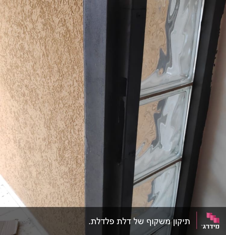 דלת זכוכית עם מסגרת מתכת וידית כסופה